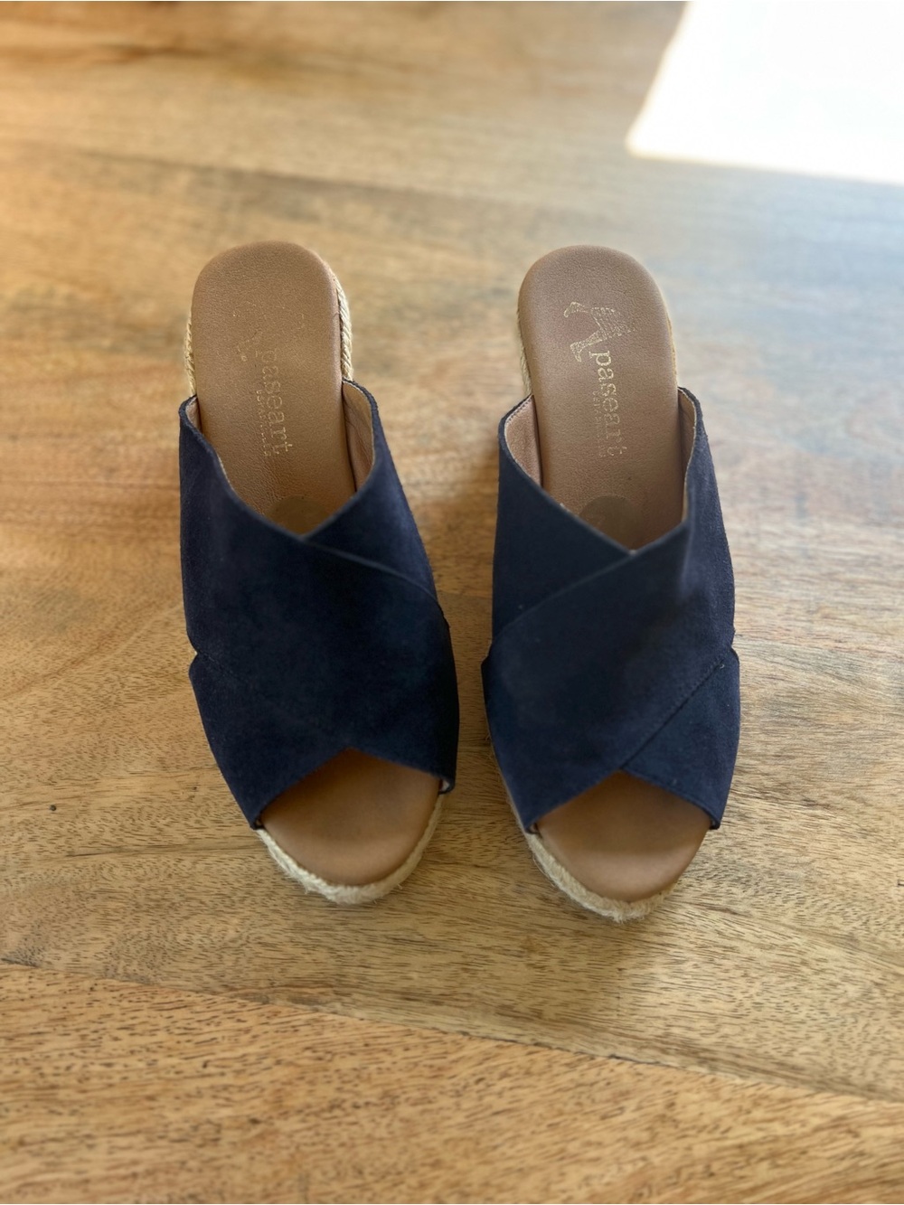 Paseart Navy Suede Crisscross Espadrille Wedge Sandals size 7.5